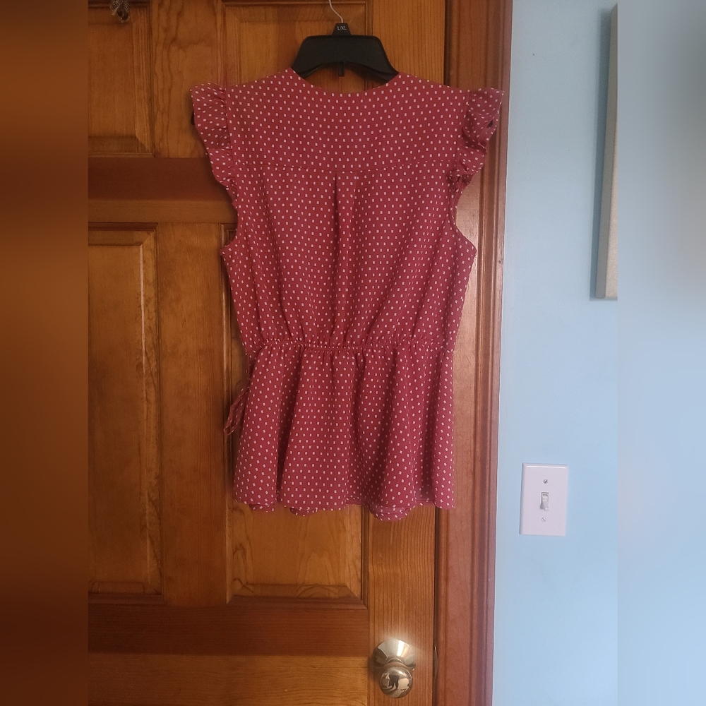 Monteau Mauve & White Polka Dot Sleeveless Peplum Top size XL - Picture 4 of 6